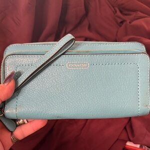 Coach Aqua Leather Wristlet